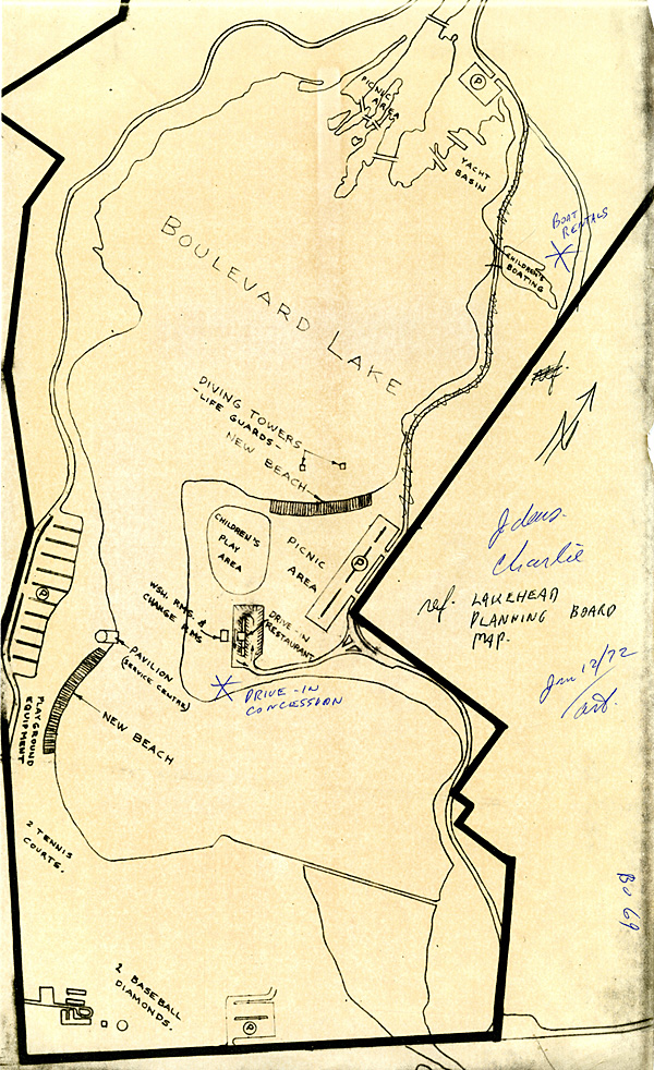 Boulevard Lake A handdrawn map of Boulevard Lake and the surrounding area