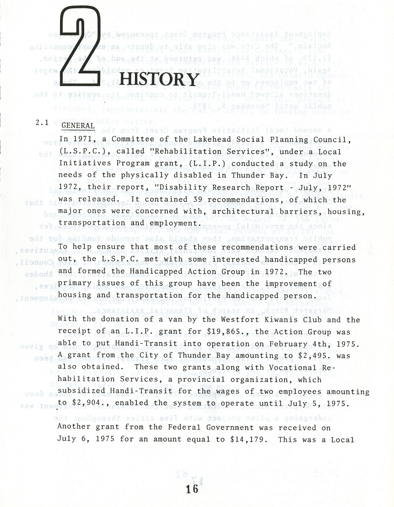 Handi-Transit Operational Study, Page One typed results of the Handi-Transit study released by the city of Thunder Bay in 1977