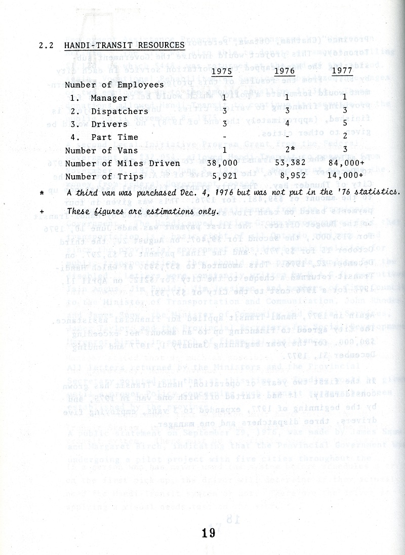 Handi-Transit Operational Study, Page Four typed results of the Handi-Transit study released by the city of Thunder Bay in 1977