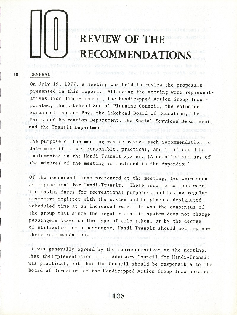 Handi-Transit Operational Study, Page Five typed results of the Handi-Transit study released by the city of Thunder Bay in 1977