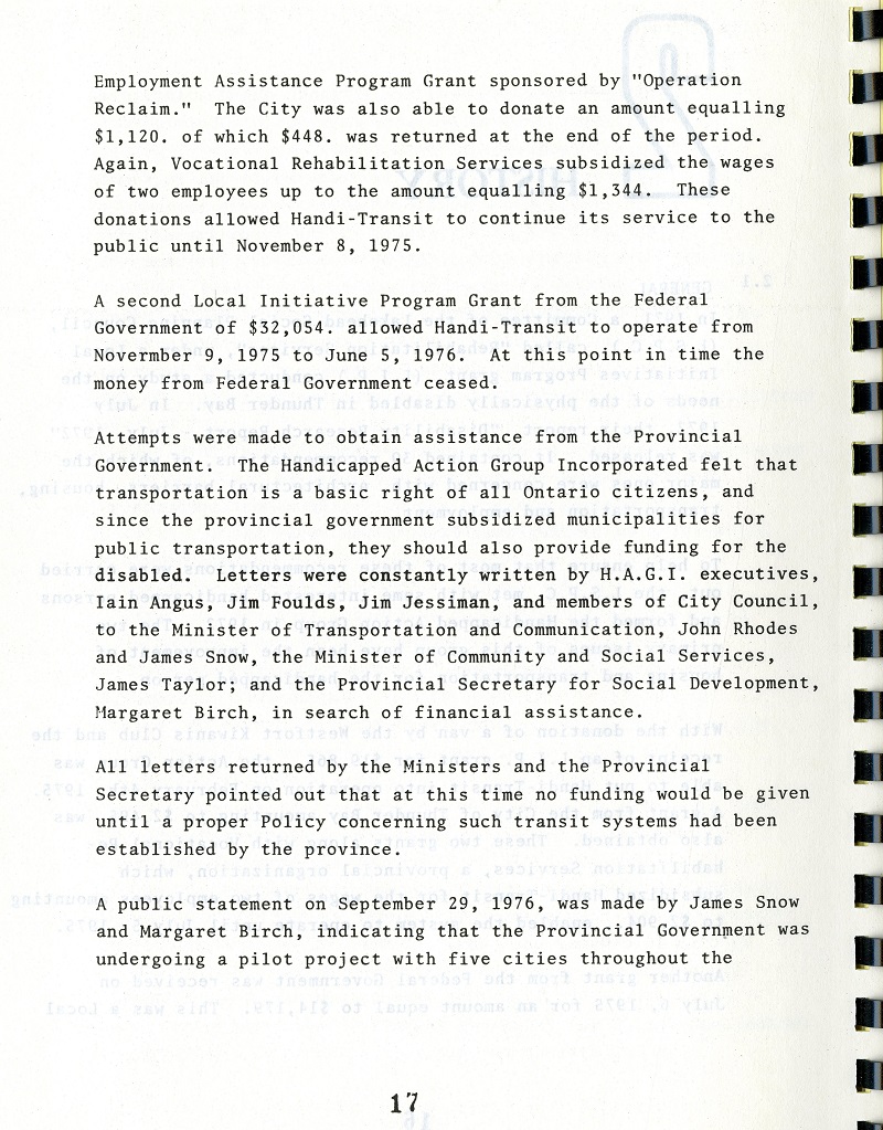 Handi-Transit Operational Study, Page Two typed results of the Handi-Transit study released by the city of Thunder Bay in 1977