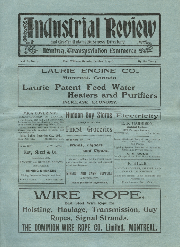 Industrial Review, 1 October 1903 A blue paper with black writing that says industrial review at the top