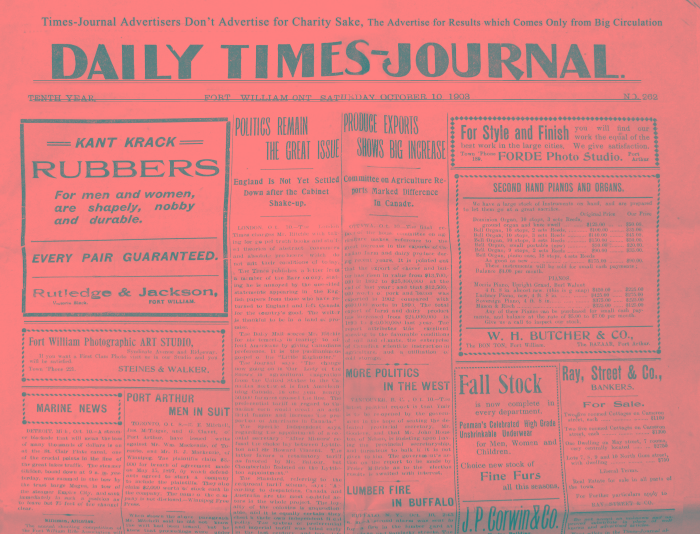 Daily Times Journal 10 October 1903 A black and white newspaper showing only the front page