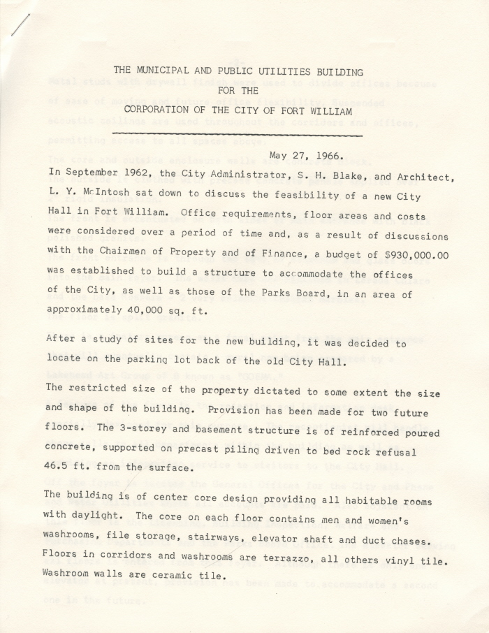 The Municipal and Public Utilities Building, 1966 A typed document detailing the municipal and public utilities expenditure
