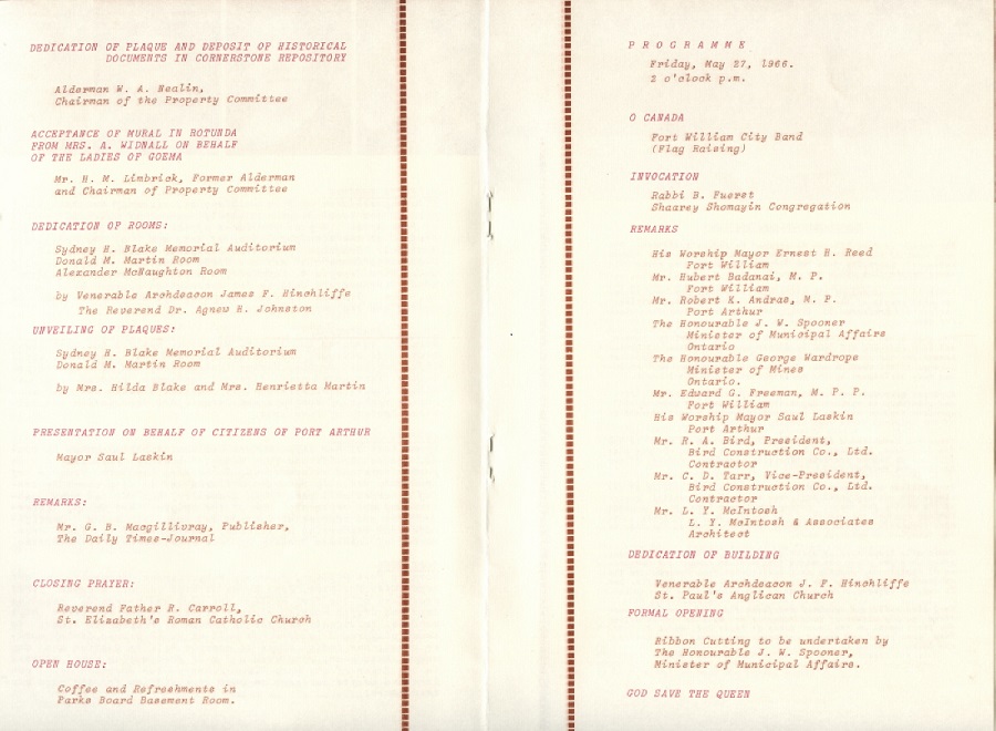 Souvenir Booklet, 1966 Two white pages opened from a booklet have red writing