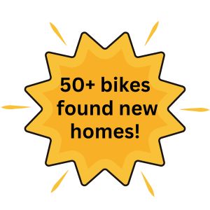 star with text: 50+ bikes have found new homes