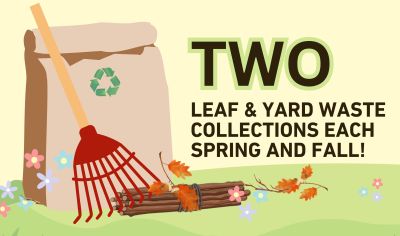 yard waste bag, rake, leaves and flowers